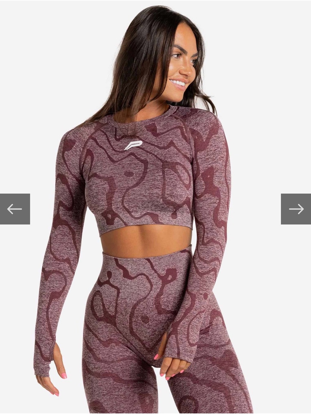 Seamless Long Sleeve Crop Top in Burgundy Pattern